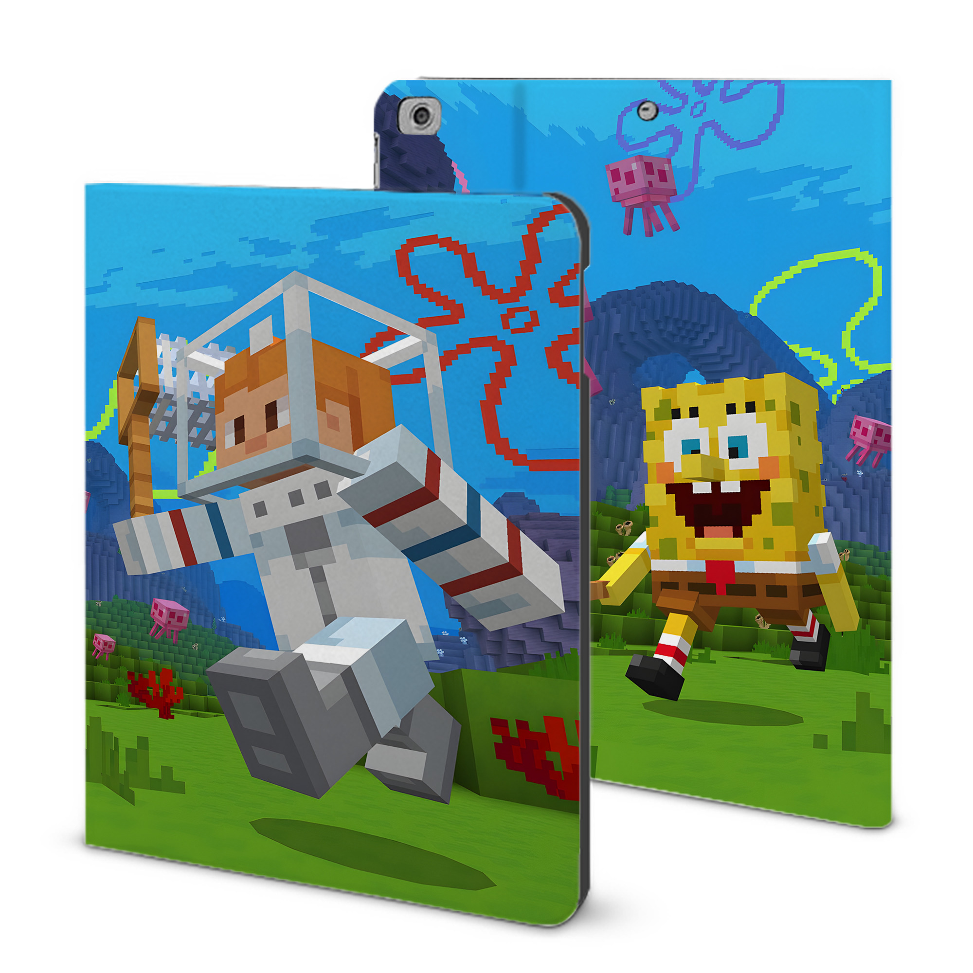 （画像用） マインクラフト ブロックの世界 Minecraft MC Block world IPad ケース ブック型 PUレザー TPU 耐衝撃 軽量 薄型 ペン収納なし 全面保護 IPad 各モデル対応